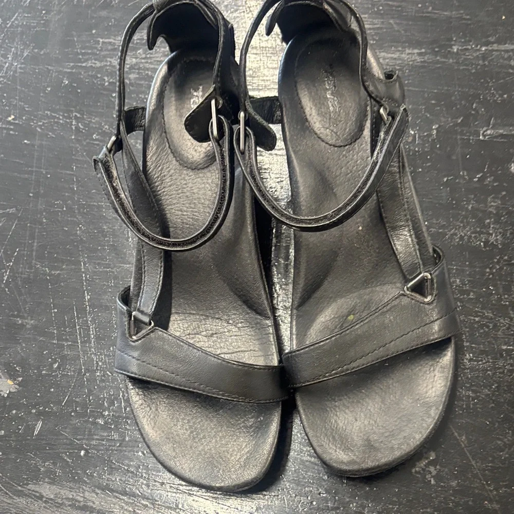 Teva Womens Capri‎ Black Leather Ankle Strap Wedge Sandals Size 9.5